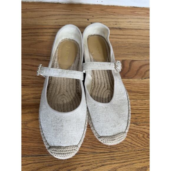 J Crew Espadrille Mary Jane Flats Size 9 1/2 Canvas Preppy Casual Chunky - Picture 2 of 9